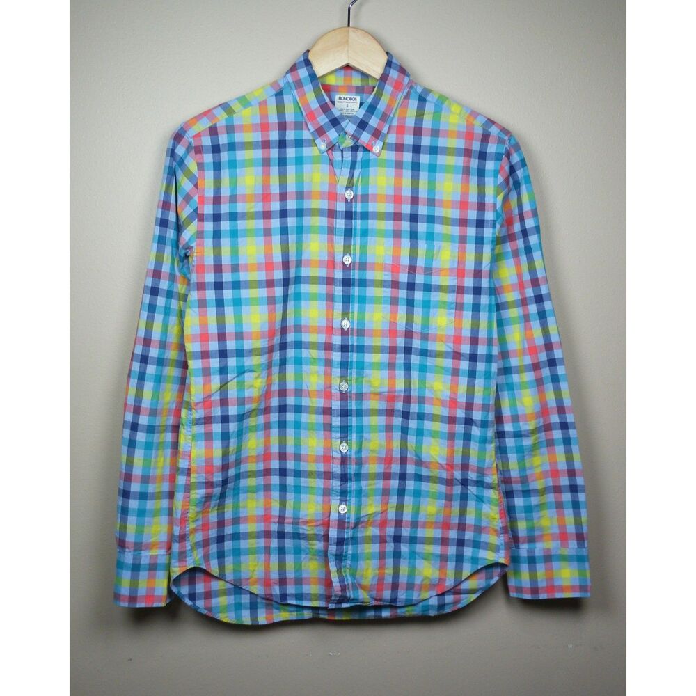 Bonobos Mens S Slim Fit Summer Weight Poplin Plaid Button Down Shirt Multicolor - Picture 2 of 10